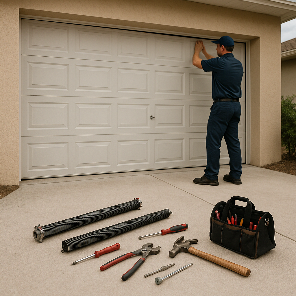 Garage door technician with parts and tools. in Port Charlotte, FL